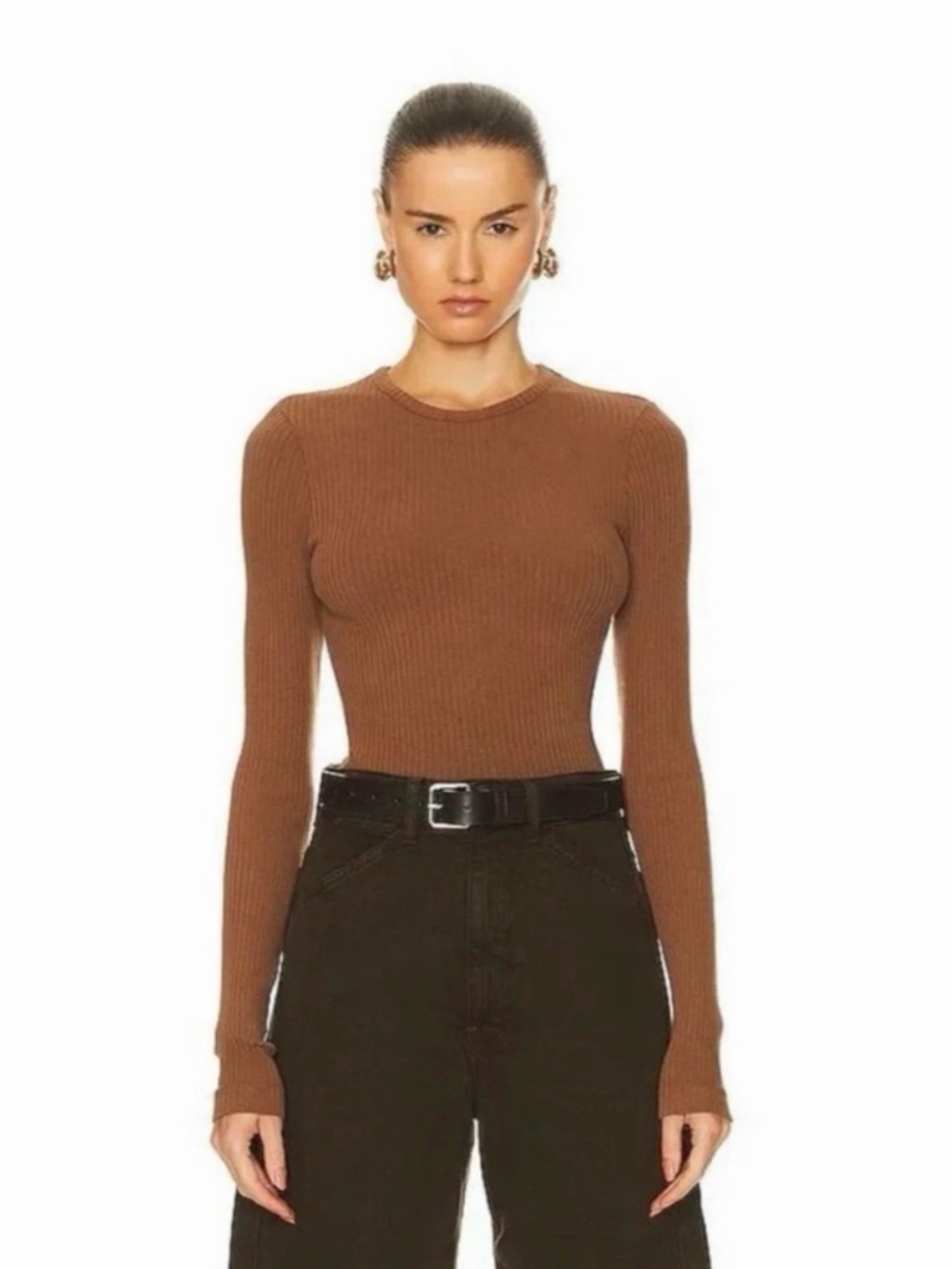EUC AGOLDE Organic Cotton Alma Shrunken Tee in Beeswax Brown Sz S